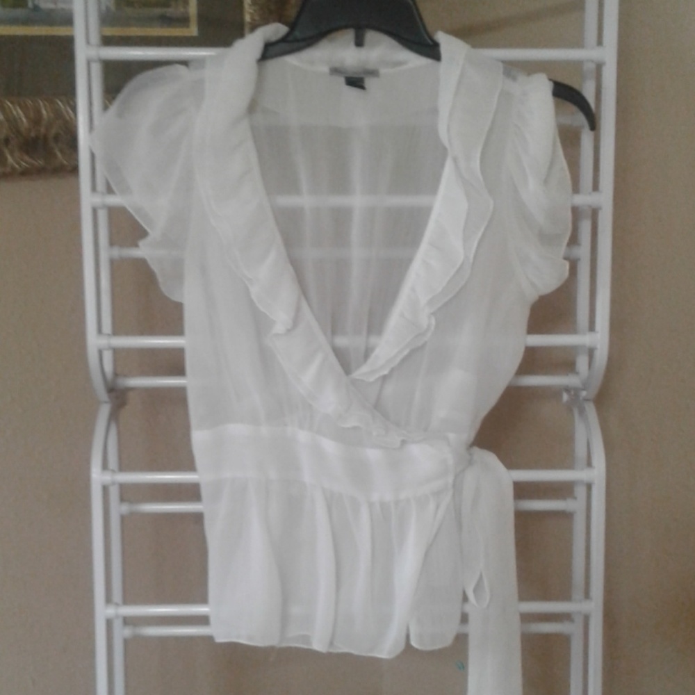 Body Central Sheer Wrap Around Ruffle Top Size L